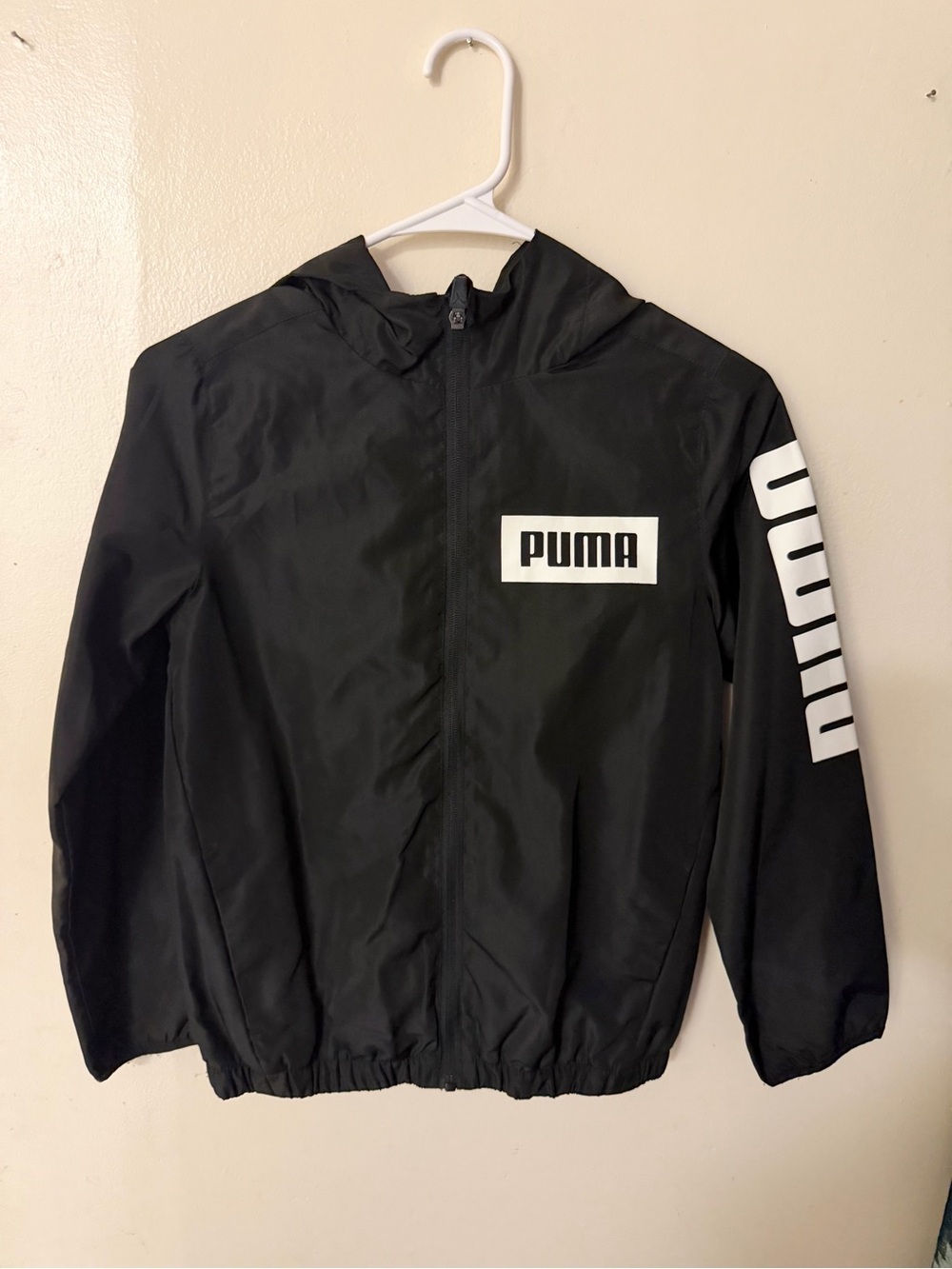 Puma Black Hooded Rain Jacket with White Logo